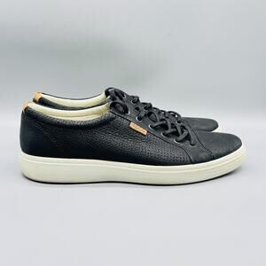 Ecco Shoes Men 11 Black Leather Soft 7 Lace Up Low Top Casual Perforated Sneaker